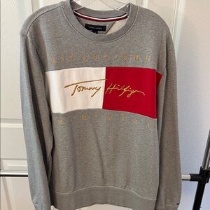 Tommy Hilfiger Embroidered Gray Crewneck with Red and White Panel